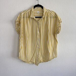 Gap Womens Yellow & White Striped Relaxed Boxy Button Front Shirt Size Large